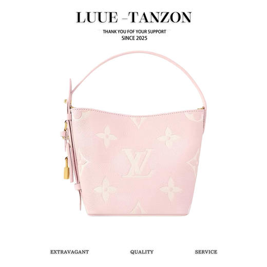 驴家allinbb系列 金扣老花图案可调节肩带 小牛皮 水桶包手提包 女款 樱花粉(JPH) 商品图0