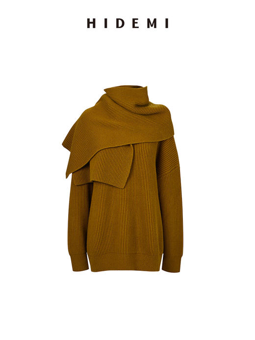HIDEMI 美利奴羊毛分体围巾设计感粗针加厚款大毛衣 商品图8