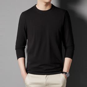 【买1送1 纯棉210g圆领男士长袖T恤】纯色男士打底衫宽松上衣百搭长袖