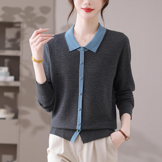 翻领气质上衣，撞色针织打底衫内搭CC-28-1512 商品图3