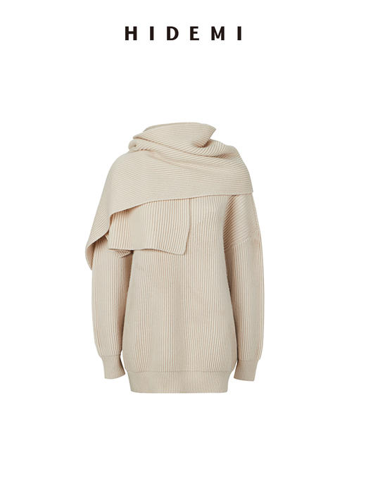 HIDEMI 美利奴羊毛分体围巾设计感粗针加厚款大毛衣 商品图6