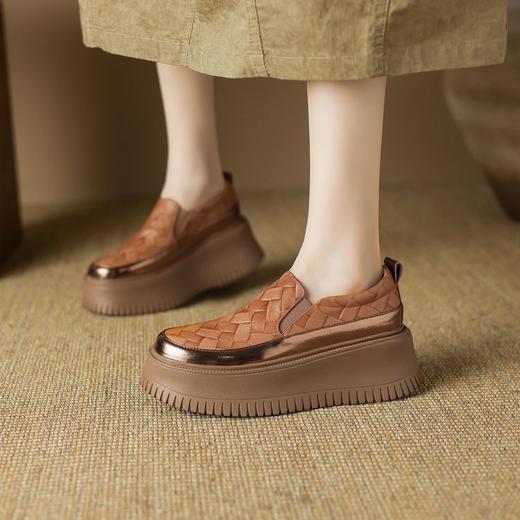 【预售5天】厚底松糕鞋女真皮圆头一脚蹬单鞋秋季新款百搭高跟乐福鞋TYMXY&A1826 商品图1