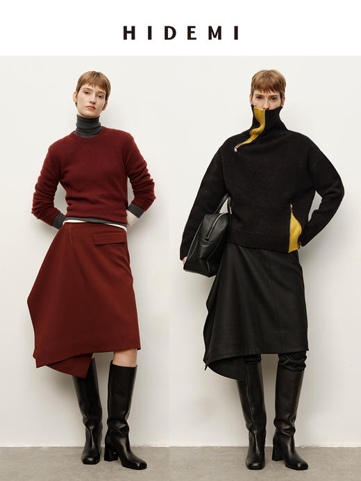HIDEMI 极简不对称设计感西装口袋手工拱针堆叠半身裙 商品图0