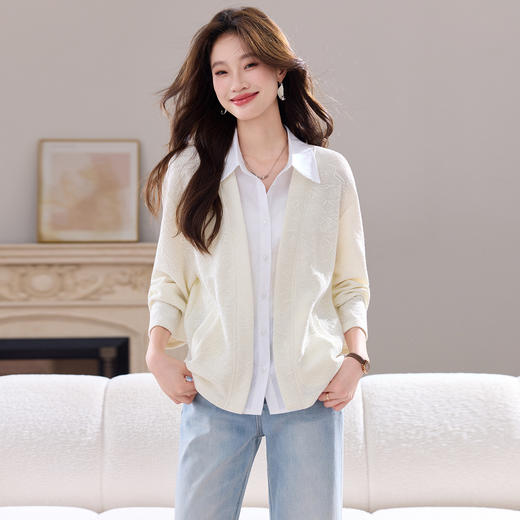 假两件衬衫拼接针织开衫，薄款毛衣外套长袖上衣CC-J6868 商品图1