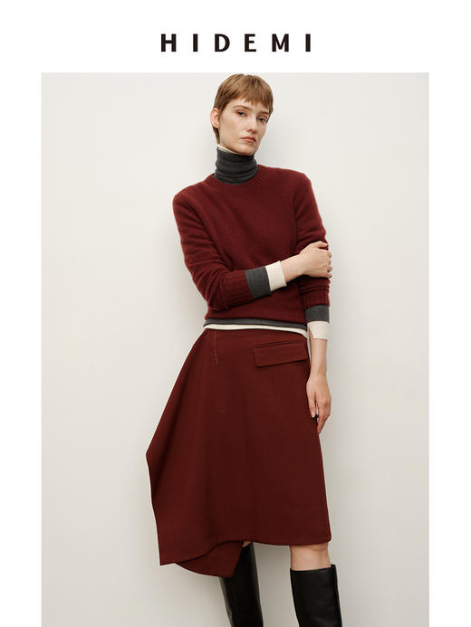 HIDEMI 极简不对称设计感西装口袋手工拱针堆叠半身裙 商品图5