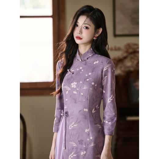 LSB4028国风新中式紫色改良旗袍2025新款秋季奥黛年轻女气质高端 商品图1