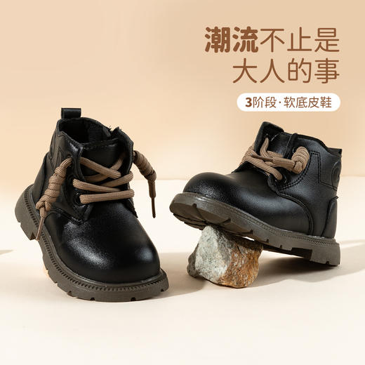 贝贝怡儿童靴子春秋新款女童皮靴中大童短筒时装靴女童鞋ZB4EX012 商品图3