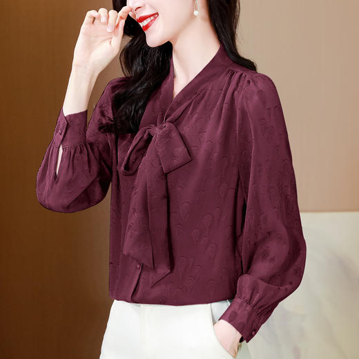 KQL369H9981系带雪纺提花显瘦长袖上衣2025秋新款时尚百搭通勤气质衬衫女 商品图3