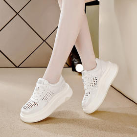 真皮厚底6cm舒适透气网纱鞋小白鞋单鞋XM909