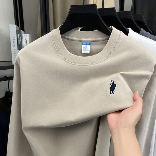 2025秋季新款休闲时尚刺绣打底衫长袖男T恤纯棉280克圆领男士卫衣 商品图0