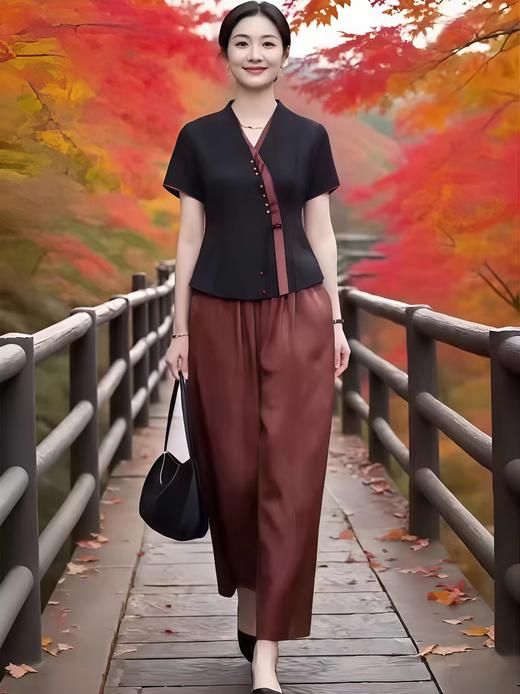 新款中式收腰小衫松紧腰九分裤两件套早秋 商品图1