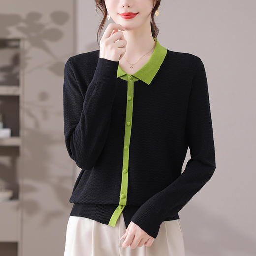 翻领气质上衣，撞色针织打底衫内搭CC-28-1512 商品图1