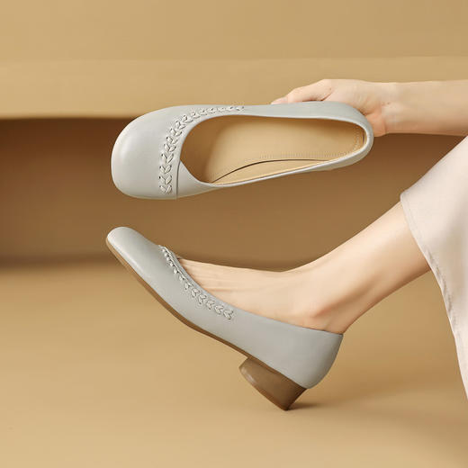 【预售5天】法式超软羊皮圆头低跟浅口单鞋女真皮粗跟百搭小皮鞋NDXC&7156 商品图3