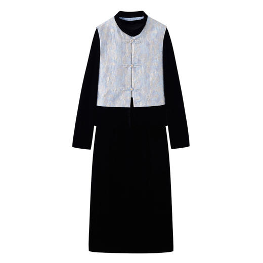 新中式连衣裙新款气质马甲黑色内搭打底丝绒套装裙EBDU952 商品图4