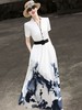 2025夏季新款超仙气质新中式水墨画印花长裙短袖收腰大摆连衣裙 商品缩略图0