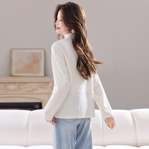 假两件衬衫拼接针织开衫，薄款毛衣外套长袖上衣CC-J6868 商品图3