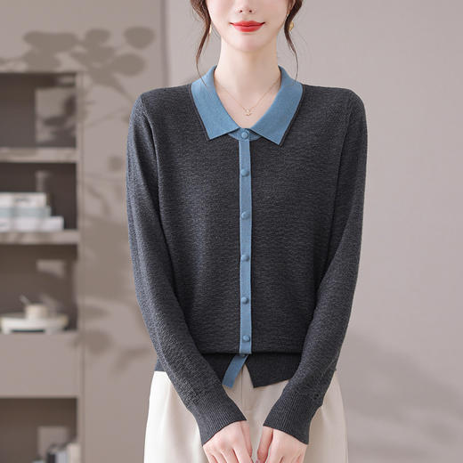 翻领气质上衣，撞色针织打底衫内搭CC-28-1512 商品图0