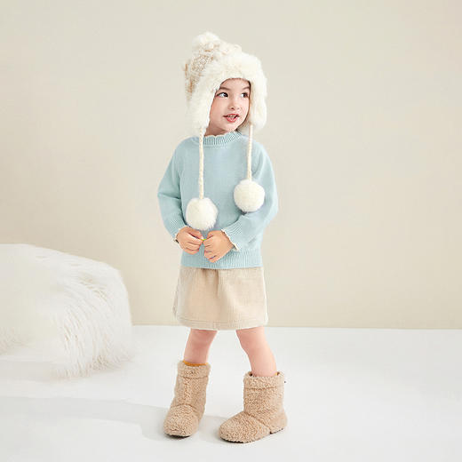 笛莎Deesha 童装女童毛衫2025冬新款女童甜甜撞色波浪花瓢边蝴蝶结毛衣 商品图2