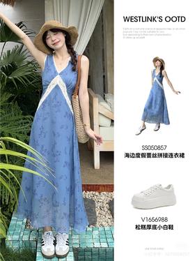 心心念念的度假战袍，蓝色蕾丝裙太仙啦