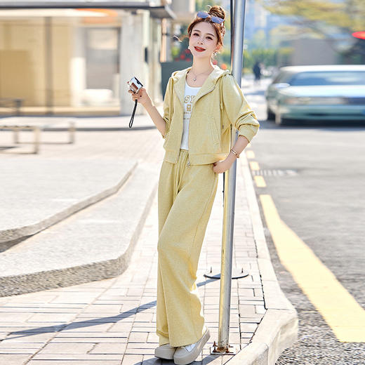 慵懒风黄色卫衣休闲套装，韩系减龄阔腿裤两件套HR-RR2048 商品图2
