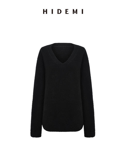 HIDEMI 进口强缩肌理澳洲美利奴羊毛v领大阔型厚款oversize套头慵懒毛衣 商品图7