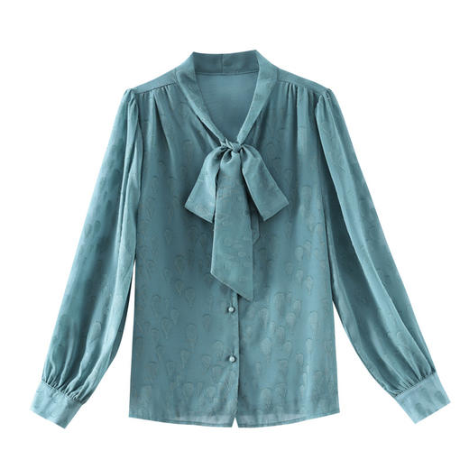 KQL369H9981系带雪纺提花显瘦长袖上衣2025秋新款时尚百搭通勤气质衬衫女 商品图4