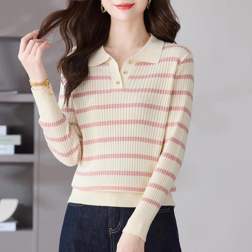 POLO领毛衣条纹长袖t恤，针织打底衫内搭上衣CC-101-82071 商品图2