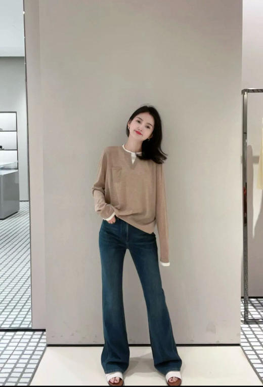 825-2 自留款 Er 假两件圆领长袖衫 胖瓜167/135穿L宽松合适 商品图3