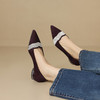 【预售5天】春秋款真皮低跟水钻单鞋尖头浅口磨砂羊皮粗跟时尚一脚蹬女鞋YS&0567 商品缩略图1