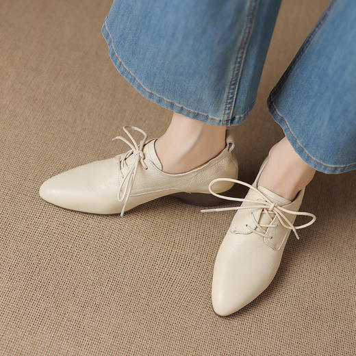【预售5天】超软舒适通勤头层羊皮系带小皮鞋秋季真皮软底中跟单鞋YF&8876 商品图3