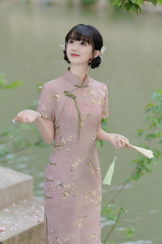 粉色旗袍改良日常优雅小个子小清新年轻款GSJ3358 商品图2