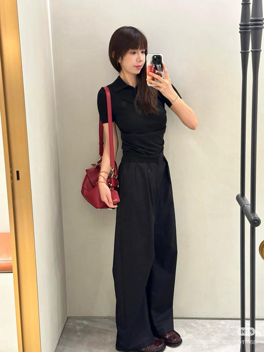 825-3 排他性独家圆正 设计感 lew帅酷黑色丝棉 高腰弯刀长裤 我穿38码 商品图4