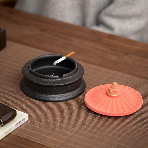 创意中式烟灰缸带盖天坛防飞个性家用客厅办公室烟缸陶瓷防风复古 商品图3