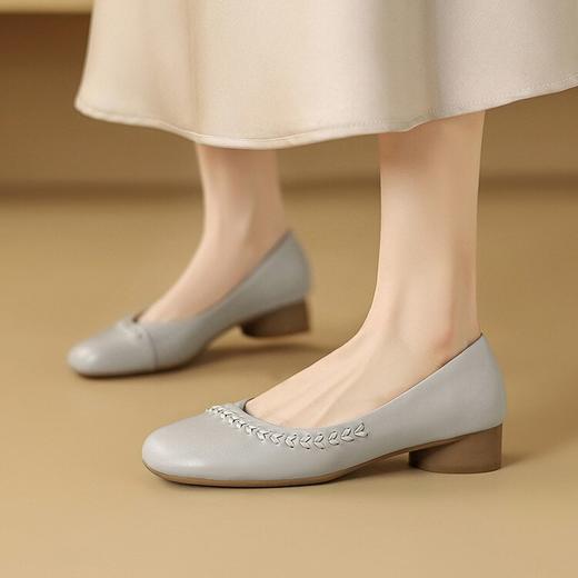 【预售5天】法式超软羊皮圆头低跟浅口单鞋女真皮粗跟百搭小皮鞋NDXC&7156 商品图0