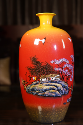 高温窑变中华红颜色釉堆画《秋色如歌》