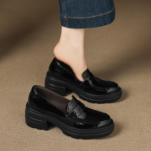 【预售5天】英伦风厚底小皮鞋女真皮粗跟乐福鞋新款秋季高跟懒单鞋AJ&JL-802 商品图2