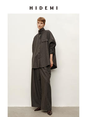 HIDEMI 极简衬衫设计感工装口袋毛呢套装 上衣/阔腿裤