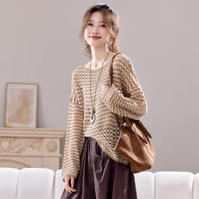 慵懒风镂空针织衫套头防晒罩衫，宽松休闲上衣毛衣CC-J6877