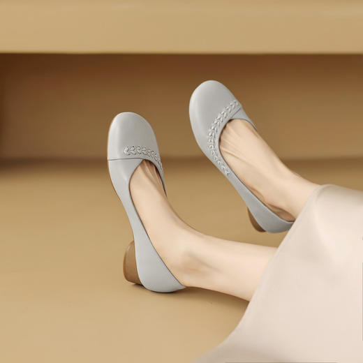 【预售5天】法式超软羊皮圆头低跟浅口单鞋女真皮粗跟百搭小皮鞋NDXC&7156 商品图1