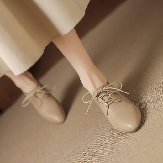 【预售5天】超软舒适通勤头层羊皮系带小皮鞋秋季真皮软底中跟单鞋YF&8876 商品图2