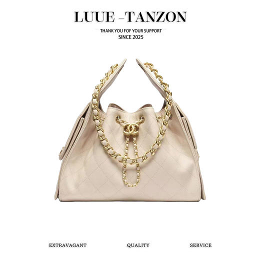 香奈儿  25S small hobo 抽绳水桶包 米白色鱼子酱  (LZ) 商品图0