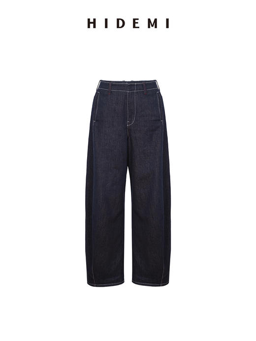 HIDEMI 都市丹宁系列原牛原色中高腰显瘦撞色线极简弯刀牛仔裤长裤 商品图4