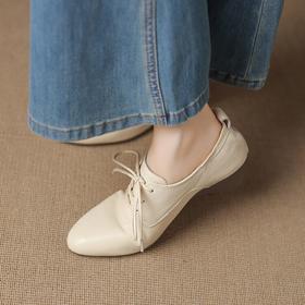 【预售5天】超软舒适通勤头层羊皮系带小皮鞋秋季真皮软底中跟单鞋YF&8876