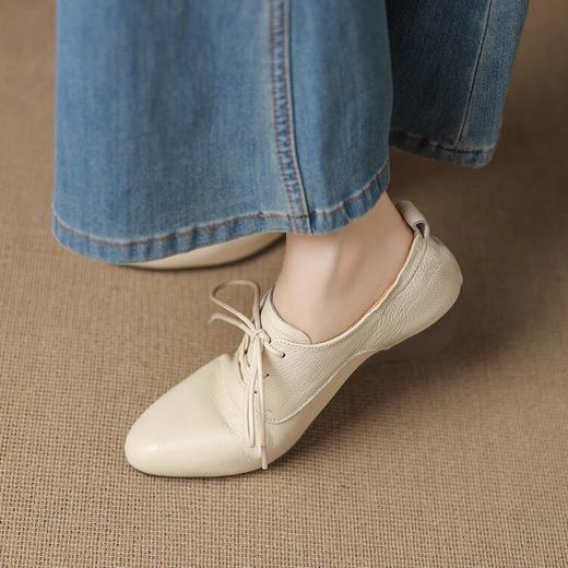 【预售5天】超软舒适通勤头层羊皮系带小皮鞋秋季真皮软底中跟单鞋YF&8876 商品图0