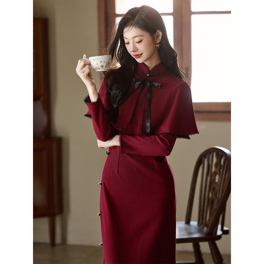 LSB4024国风新中式红色订婚旗袍2025新款套装秋季年轻女气质显瘦 商品图0