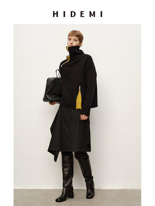 HIDEMI 极简不对称设计感西装口袋手工拱针堆叠半身裙 商品图3