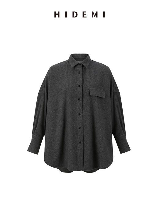 HIDEMI 极简衬衫设计感工装口袋毛呢套装 上衣/阔腿裤 商品图5