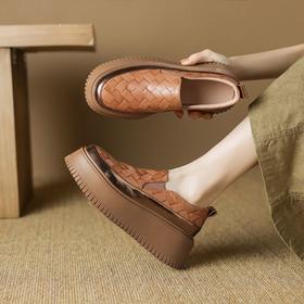 【预售5天】厚底松糕鞋女真皮圆头一脚蹬单鞋秋季新款百搭高跟乐福鞋TYMXY&A1826