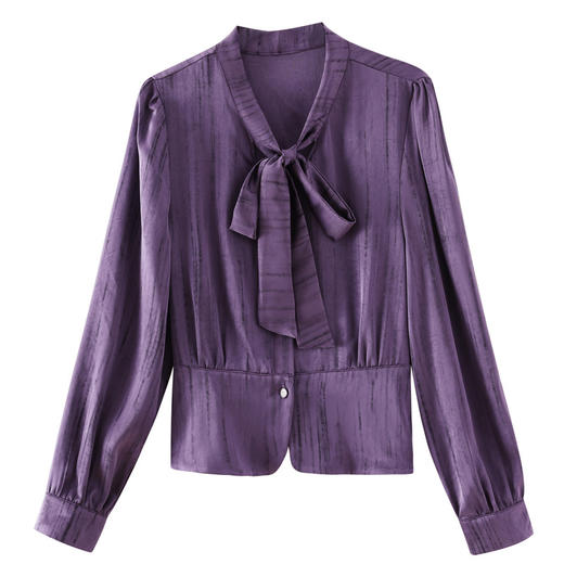 KQL369H9808轻奢高端醋酸条纹收腰蝴蝶结设计感衬衫2025秋季新款长袖上衣 商品图4