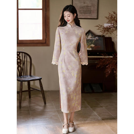 洛士博新中式复古旗袍轻奢高级感粉色2025秋款民国风大小姐长袖 商品图2